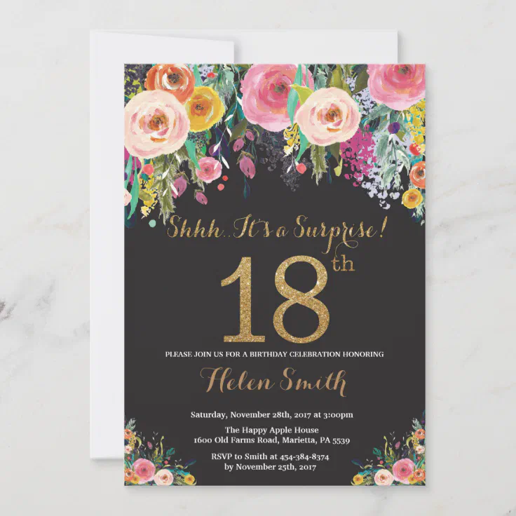 Floral Surprise 18th Birthday Invitation Gold Zazzle 