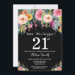 Floral Surprise 21st Birthday Invitation<br><div class="desc">Floral Surprise 21st Birthday Invitation for Women. Watercolor Floral Flower. Black Background. Pink, Yellow, Orange, Purple Flower. Adult Birthday. 13th 15th 16th 18th 20th 21st 30th 40th 50th 60th 70th 80th 90th 100th, Any Ages. For further customization, please click the "Customize it" button and use our design tool to modify...</div>