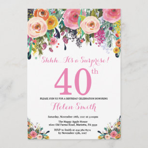 Floral Surprise 40th Birthday Invitation Pink