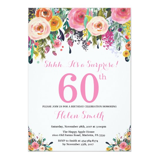 Fl Surprise 60th Birthday Invitation Pink Fl Surprise 60th Birthday Invitation Pink