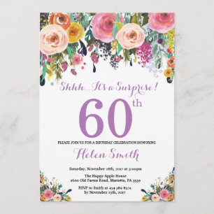 Floral Surprise 60th Birthday Invitation Purple