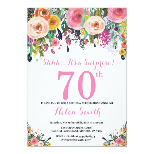 Floral Surprise 70th Birthday Invitation Pink | Zazzle.com