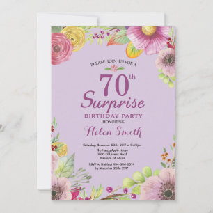 Floral Surprise 70th Birthday Invitation Purple