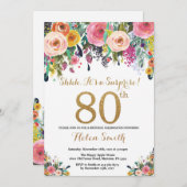 Floral Surprise 80th Birthday Invitation Gold (Front/Back)
