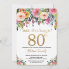 Floral Surprise 80th Birthday Invitation Gold
