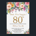 Floral Surprise 80th Birthday Invitation Gold<br><div class="desc">Floral Surprise 80th Birthday Invitation for Women. Watercolor Floral Flower. Gold Glitter. Pink,  Yellow,  Orange,  Purple Flower. Adult Birthday. For further customization,  please click the "Customize it" button and use our design tool to modify this template.</div>
