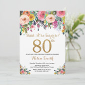 Floral Surprise 80th Birthday Invitation Gold (Standing Front)