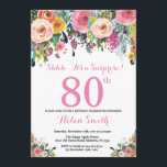 Floral Surprise 80th Birthday Invitation Pink<br><div class="desc">Floral Surprise 80th Birthday Invitation for Women. Watercolor Floral Flower. Pink, Yellow, Orange, Purple Flower. Adult Birthday. 30th 40th 50th 60th 70th 80th 90th 100th 13th 15th 16th 18th 20th 21st Any Age. For further customization, please click the "Customize it" button and use our design tool to modify this template....</div>