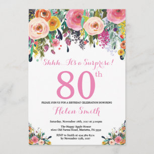 Floral Surprise 80th Birthday Invitation Pink