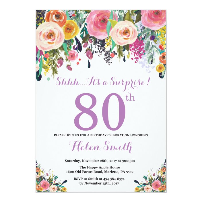 Fl Surprise 80th Birthday Invitation Purple Zazzle 80th Birthday Invitation Purple