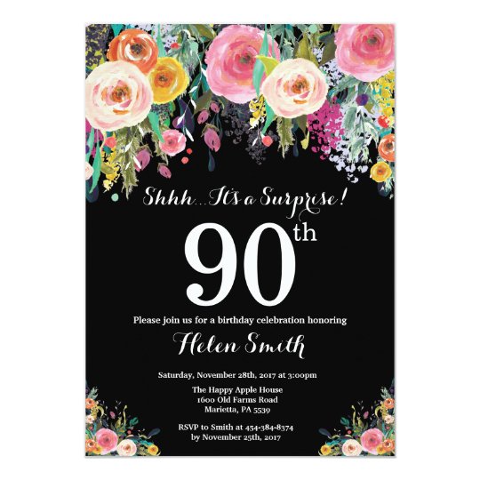 Floral Surprise 90th Birthday Invitation | Zazzle.com