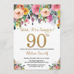 Floral Surprise 90th Birthday Invitation Gold<br><div class="desc">Floral Surprise 90th Birthday Invitation for Women. Watercolor Floral Flower. Gold Glitter. Pink,  Yellow,  Orange,  Purple Flower. Adult Birthday. For further customization,  please click the "Customize it" button and use our design tool to modify this template.</div>