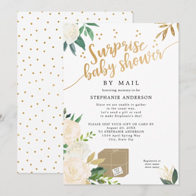Floral Surprise Baby Shower by mail Invitation (Front/Back)