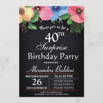 Floral Surprise Birthday Party Invitation by NellysPrint at Zazzle