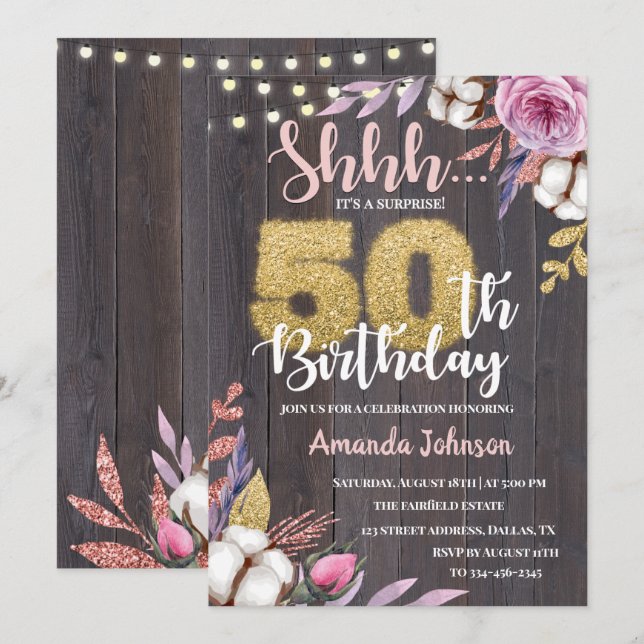Floral Surprise Party 50th Birthday Invitation (Front/Back)