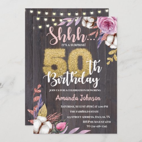 Floral Surprise Party 50th Birthday Invitation