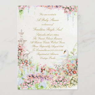 floral swan chic calligraphy baby shower invitation