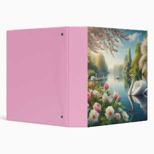 Floral swan lake spring artwork 3 ring binder