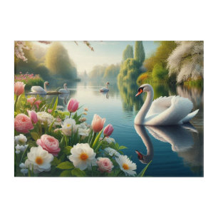Floral swan lake spring artwork acrylic print