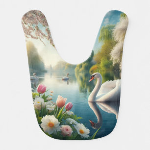 Floral swan lake spring artwork baby bib