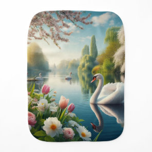 Floral swan lake spring artwork baby burp cloth