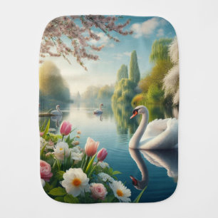 Floral swan lake spring artwork baby burp cloth
