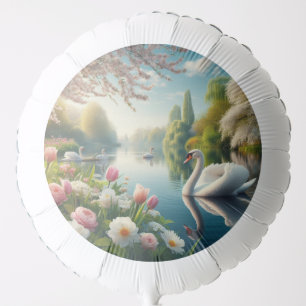 Floral swan lake spring artwork balloon