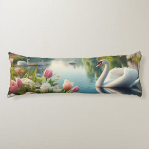 Floral swan lake spring artwork body pillow