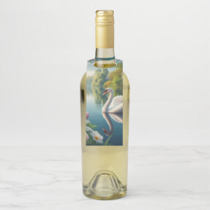 Floral swan lake spring artwork bottle hanger tag