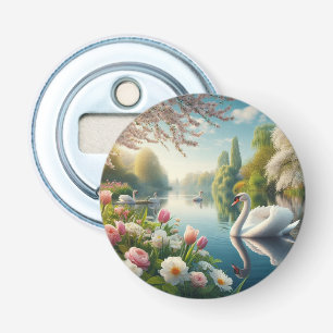 Floral swan lake spring artwork bottle opener