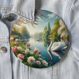 Floral swan lake spring artwork button