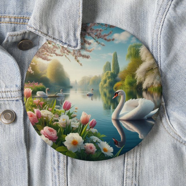 Floral swan lake spring artwork button (In Situ)