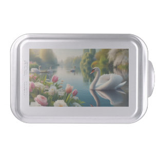 Floral swan lake spring artwork cake pan