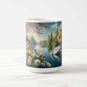 Floral swan lake spring artwork coffee mug