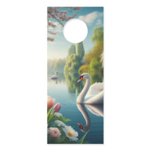 Floral swan lake spring artwork door hanger