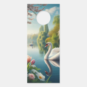 Floral swan lake spring artwork door hanger