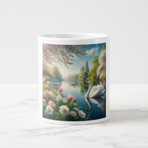 Floral swan lake spring artwork giant coffee mug