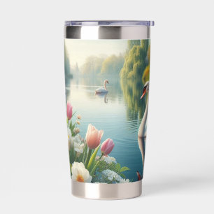 Floral swan lake spring artwork insulated tumbler