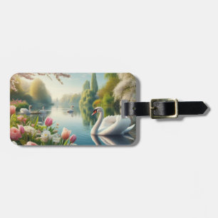 Floral swan lake spring artwork luggage tag