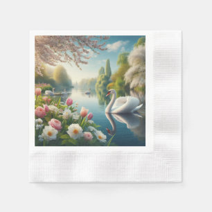 Floral swan lake spring artwork napkins