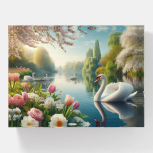 Floral swan lake spring artwork paperweight