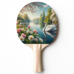 Floral swan lake spring artwork ping pong paddle
