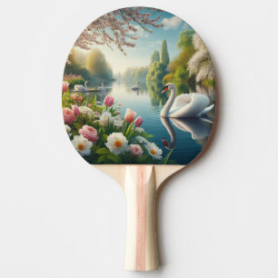 Floral swan lake spring artwork ping pong paddle