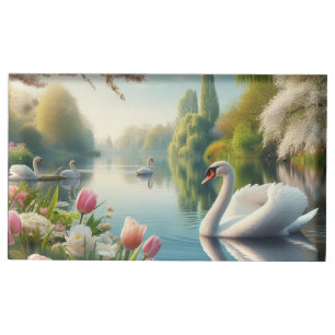 Floral swan lake spring artwork place card holder