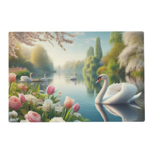 Floral swan lake spring artwork placemat
