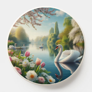 Floral swan lake spring artwork PopSocket