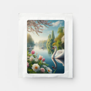 Floral swan lake spring artwork tea bag drink mix