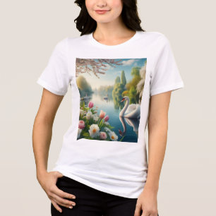 Floral swan lake spring artwork Tri-Blend shirt