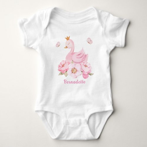 Floral Swan Princess 1st Birthday Baby Bodysuit