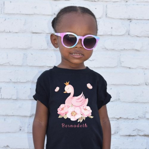 Floral Swan Princess 1st Birthday Baby T_Shirt